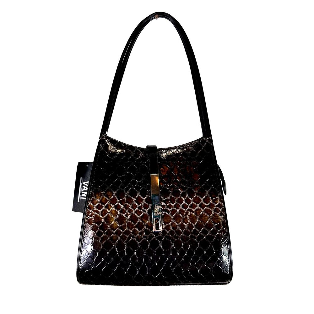 VANI Chic Shoulder Bag Handbag Patent Ombre Glossy Faux Croc Finish 2 n 1 Bags - Picture 2 of 9